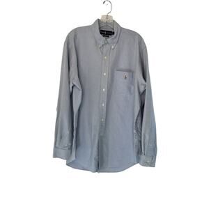 Ralph Lauren Blue Horse Logo Cotton Classic Fit Button Down Shirt Size Large